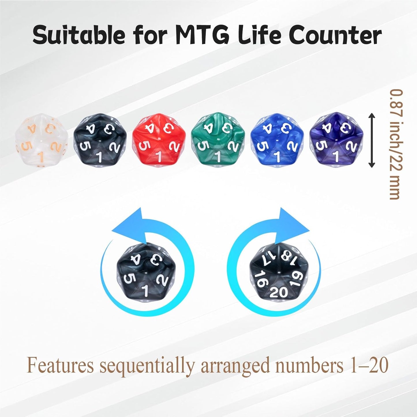 Tinzum 78-Piece MTG Dice Counter Set – Life Counters, Keyword & Shield Dice, Spindown D20s